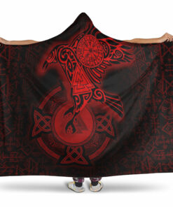 Viking Hooded Blanket, Celtic Raven Red Viking Homeset Hooded Blanket