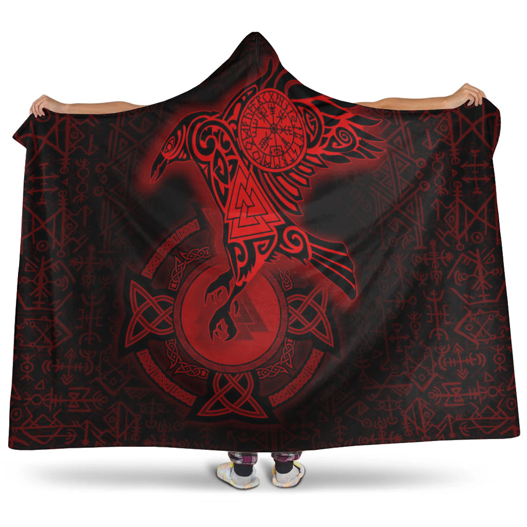 Viking Hooded Blanket, Celtic Raven Red Viking Homeset Hooded Blanket