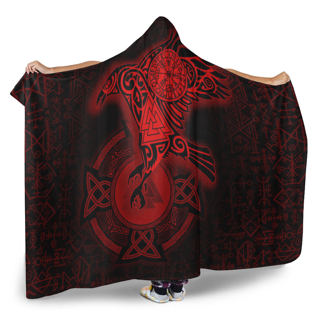 Viking Hooded Blanket, Celtic Raven Red Viking Homeset Hooded Blanket