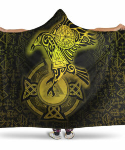 Viking Hooded Blanket, Celtic Raven Special Yellow Viking Homeset Hooded Blanket