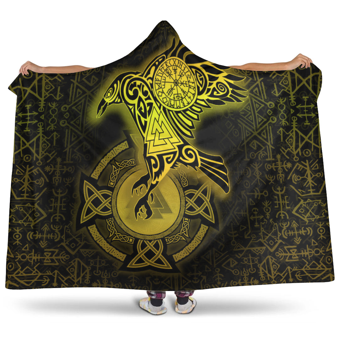 Viking Hooded Blanket, Celtic Raven Special Yellow Viking Homeset Hooded Blanket