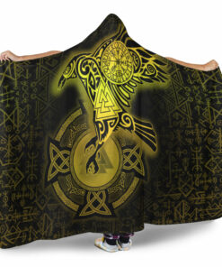 Viking Hooded Blanket, Celtic Raven Special Yellow Viking Homeset Hooded Blanket