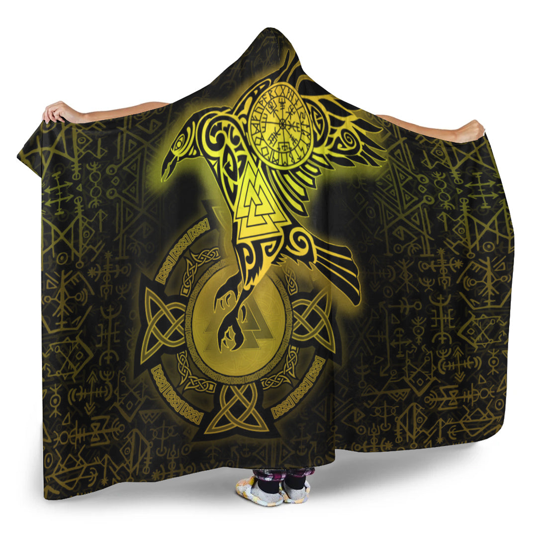 Viking Hooded Blanket, Celtic Raven Special Yellow Viking Homeset Hooded Blanket