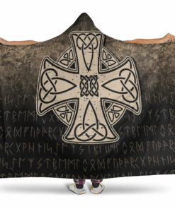Viking Hooded Blanket, Celtic Symbol Norse Mythology Valhalla Hooded Blanket