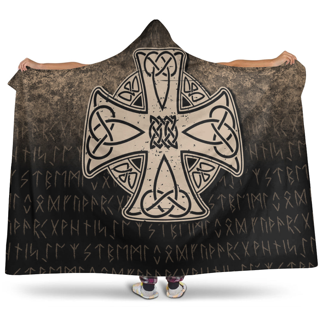 Viking Hooded Blanket, Celtic Symbol Norse Mythology Valhalla Hooded Blanket