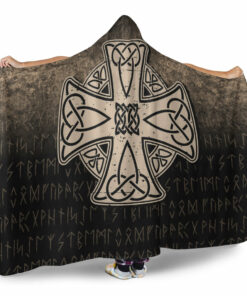 Viking Hooded Blanket, Celtic Symbol Norse Mythology Valhalla Hooded Blanket