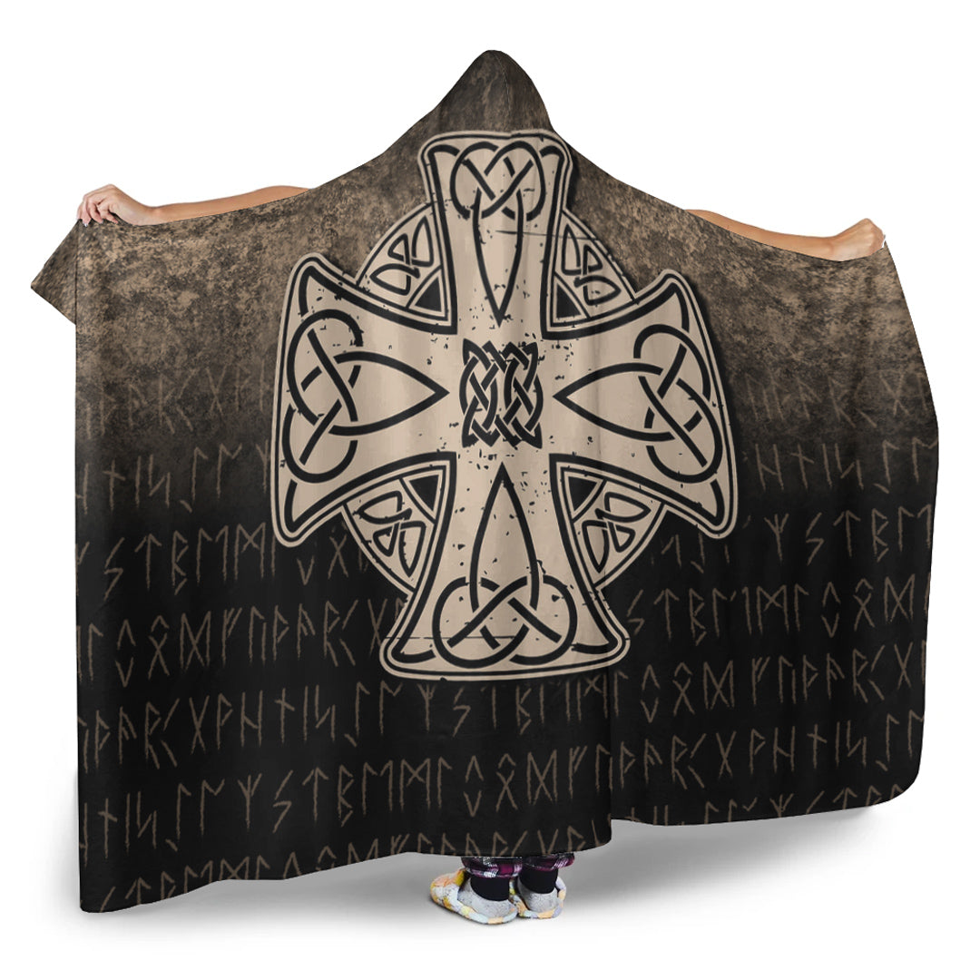 Viking Hooded Blanket, Celtic Symbol Norse Mythology Valhalla Hooded Blanket