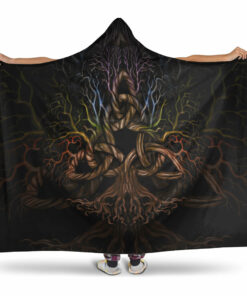 Viking Hooded Blanket, Colorful Tree of Life With Triquetra Hooded Blanket