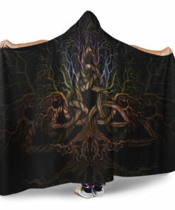 Viking Hooded Blanket, Colorful Tree of Life With Triquetra Hooded Blanket