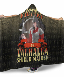 Viking Hooded Blanket, Cute Victory Or Valhalla Shield Maiden Norse Viking Warrior Hooded Blanket
