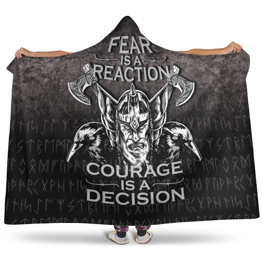 Viking Hooded Blanket, Fear Is Reaction Courage Is Decision Hooded Blanket