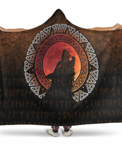 Viking Hooded Blanket, Fenrir Norse Wolf Son of Loki Hooded Blanket