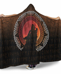 Viking Hooded Blanket, Fenrir Norse Wolf Son of Loki Hooded Blanket