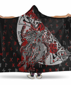 Viking Hooded Blanket, Fenrir Ragnarok Blood Hooded Blanket