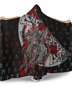 Viking Hooded Blanket, Fenrir Ragnarok Blood Hooded Blanket