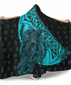 Viking Hooded Blanket, Fenrir Ragnarok Cyan Hooded Blanket