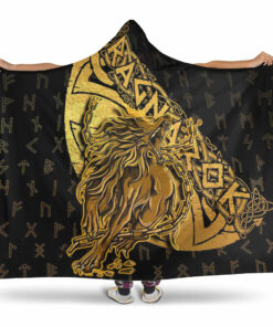 Viking Hooded Blanket, Fenrir Ragnarok Gold Hooded Blanket