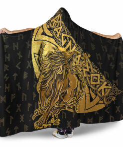 Viking Hooded Blanket, Fenrir Ragnarok Gold Hooded Blanket