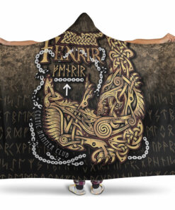Viking Hooded Blanket, Fenrir Ragnarok Viking Monster Wolf Hooded Blanket