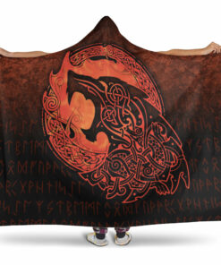 Viking Hooded Blanket, Fenrir Viking 3D Tattoo, Orange Version Hooded Blanket