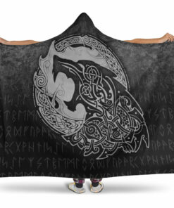 Viking Hooded Blanket, Fenrir Viking 3D Tattoo, Special Version Hooded Blanket
