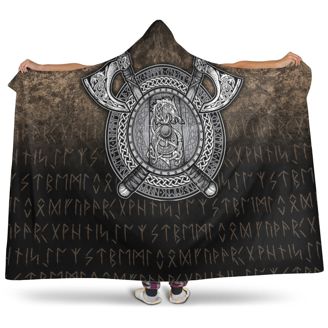 Viking Hooded Blanket, Fenrir Viking Shield Hooded Blanket