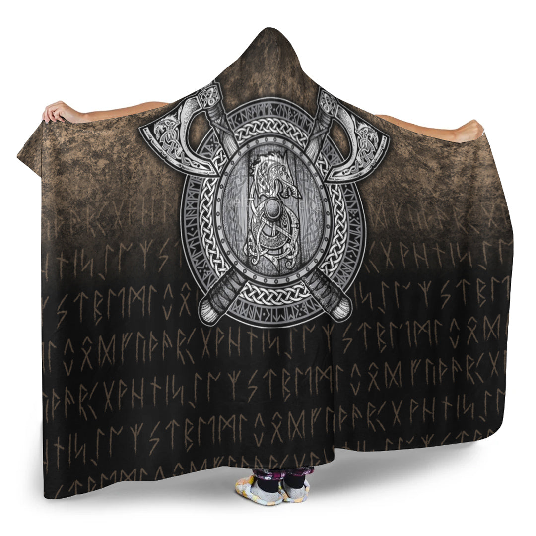 Viking Hooded Blanket, Fenrir Viking Shield Hooded Blanket