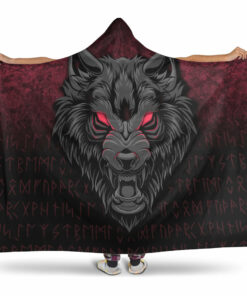 Viking Hooded Blanket, Fenrir Wolf Viking Symbol Norse Mythologie Hooded Blanket