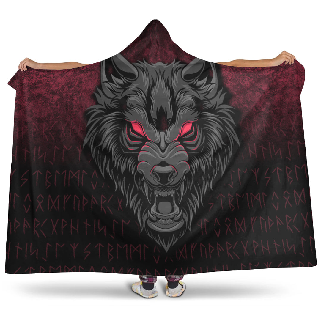 Viking Hooded Blanket, Fenrir Wolf Viking Symbol Norse Mythologie Hooded Blanket