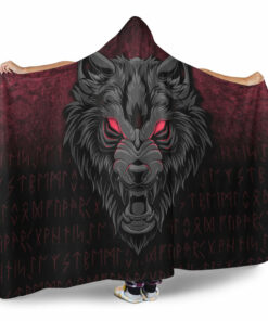 Viking Hooded Blanket, Fenrir Wolf Viking Symbol Norse Mythologie Hooded Blanket