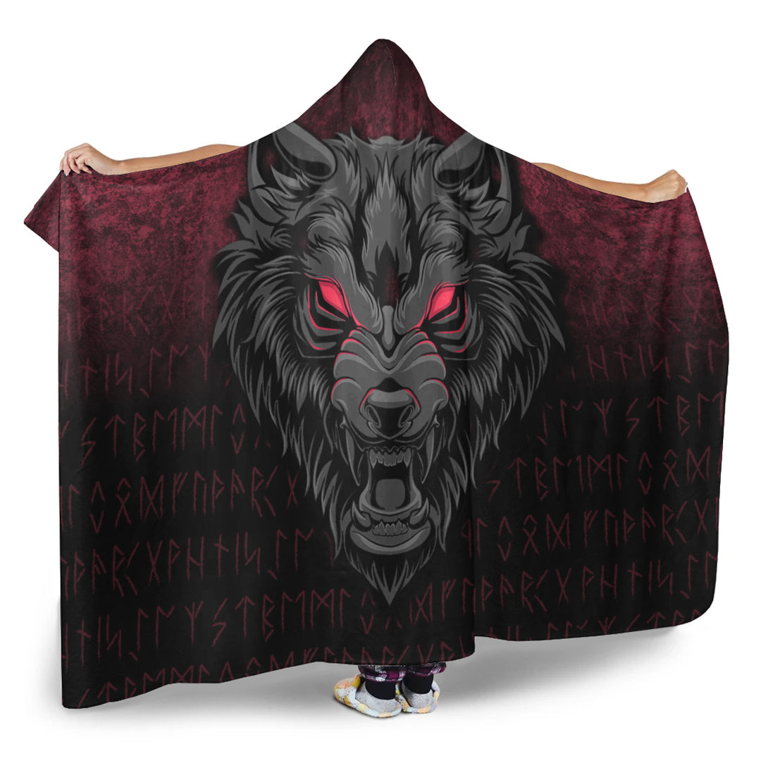Viking Hooded Blanket, Fenrir Wolf Viking Symbol Norse Mythologie Hooded Blanket