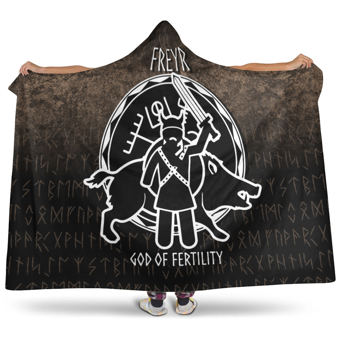 Viking Hooded Blanket, Freyr God Of Fertility Hooded Blanket