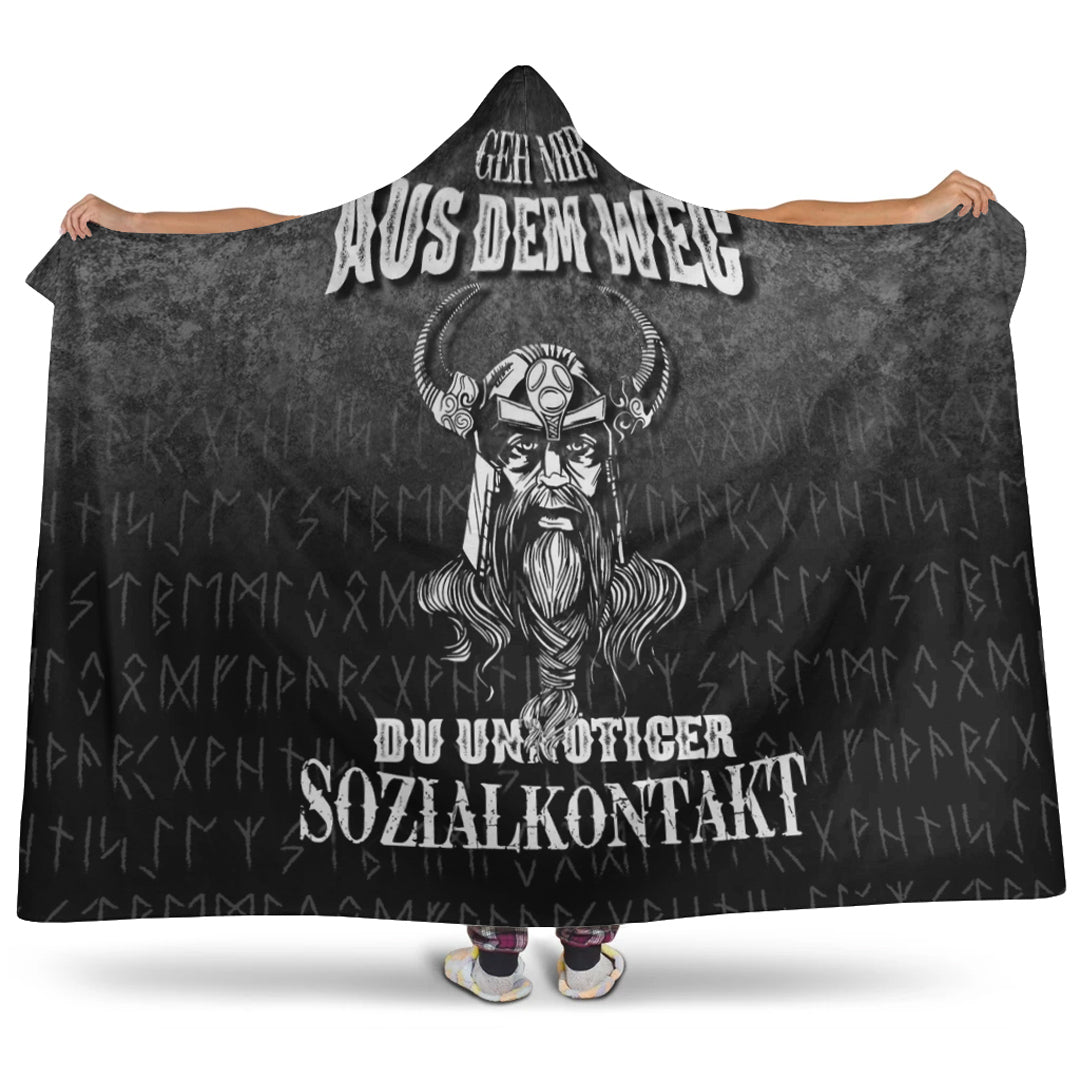 Viking Hooded Blanket, Geh mir aus dem Weg du unnotiger Sozialkontakt Hooded Blanket