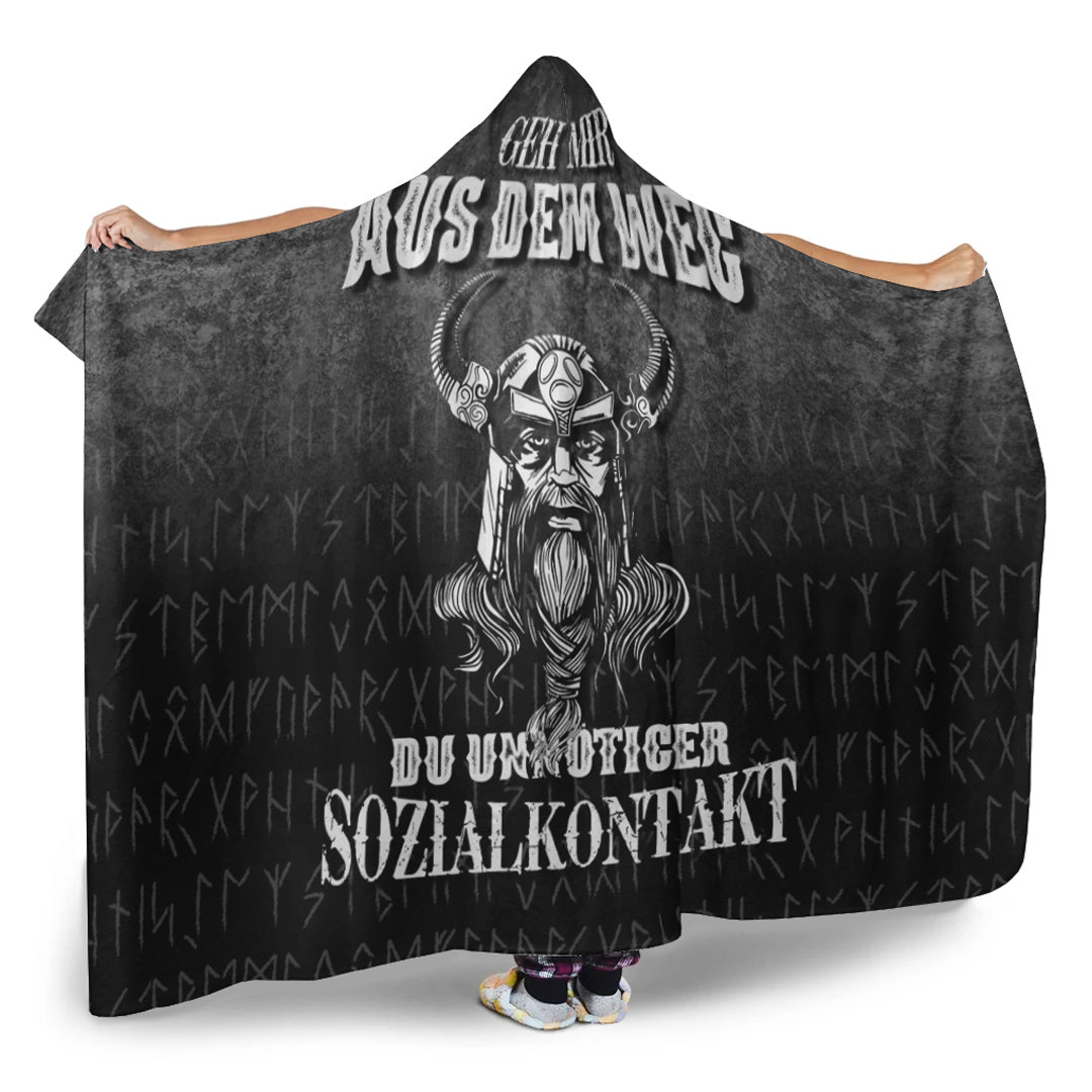 Viking Hooded Blanket, Geh mir aus dem Weg du unnotiger Sozialkontakt Hooded Blanket