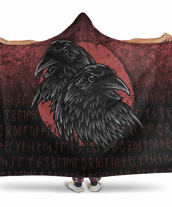 Viking Hooded Blanket, Huginn And Muninn Birds Norse Mythology Crow Hunters Wildlifenimals Hooded Blanket