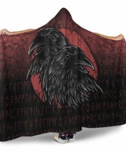 Viking Hooded Blanket, Huginn And Muninn Birds Norse Mythology Crow Hunters Wildlifenimals Hooded Blanket