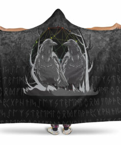 Viking Hooded Blanket, Huginn And Muninn Norse Mythology Ravens Midgard Birds Crow Hooded Blanket