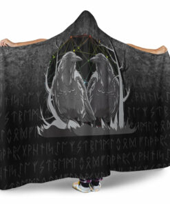 Viking Hooded Blanket, Huginn And Muninn Norse Mythology Ravens Midgard Birds Crow Hooded Blanket