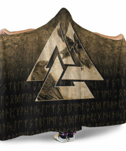 Viking Hooded Blanket, Huginn Muninn Ravens from Odin Viking, Gold Version Hooded Blanket