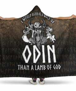 Viking Hooded Blanket, I Would Rather Be Wolf Of Odin Than Lamb Of God Hooded Blanket