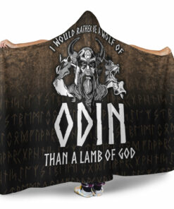 Viking Hooded Blanket, I Would Rather Be Wolf Of Odin Than Lamb Of God Hooded Blanket