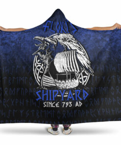 Viking Hooded Blanket, Kattegat Longboat Raven Norse Mythology Flokis Shipyard Hooded Blanket