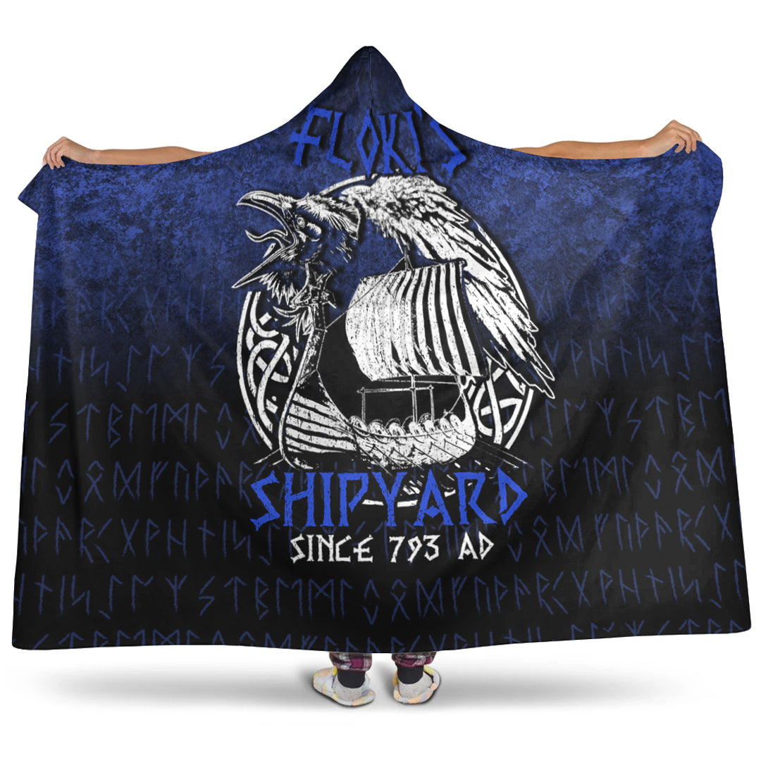 Viking Hooded Blanket, Kattegat Longboat Raven Norse Mythology Flokis Shipyard Hooded Blanket