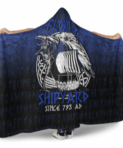 Viking Hooded Blanket, Kattegat Longboat Raven Norse Mythology Flokis Shipyard Hooded Blanket