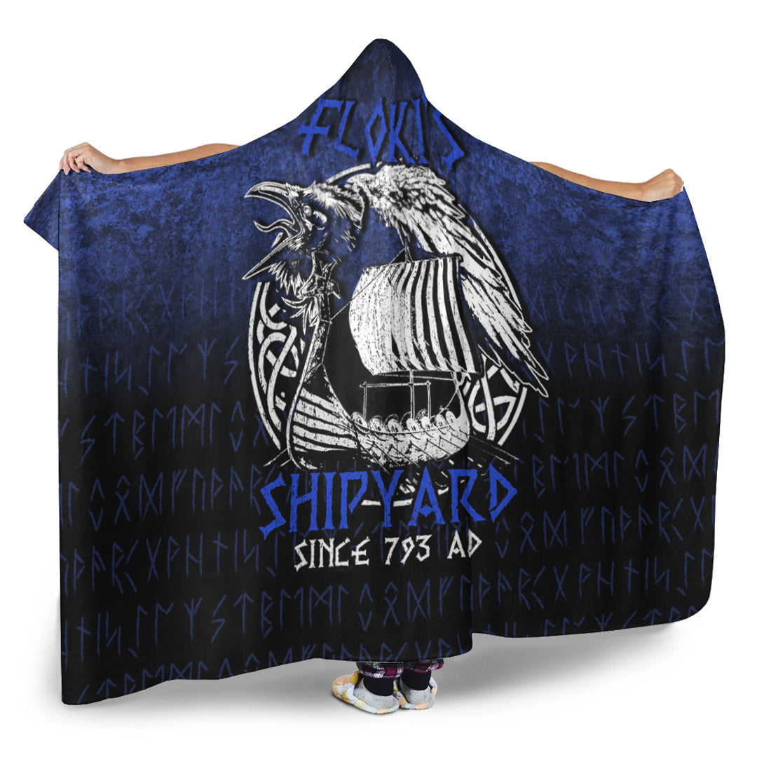 Viking Hooded Blanket, Kattegat Longboat Raven Norse Mythology Flokis Shipyard Hooded Blanket