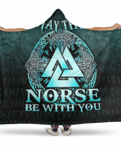Viking Hooded Blanket, May The Norse Be With You Viking, Cyan Version Hooded Blanket