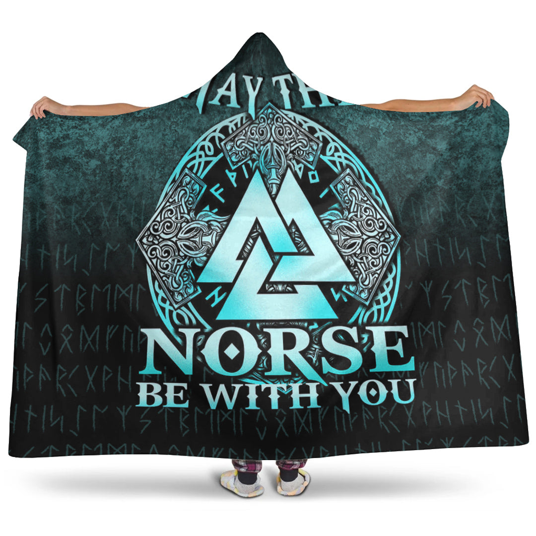 Viking Hooded Blanket, May The Norse Be With You Viking, Cyan Version Hooded Blanket