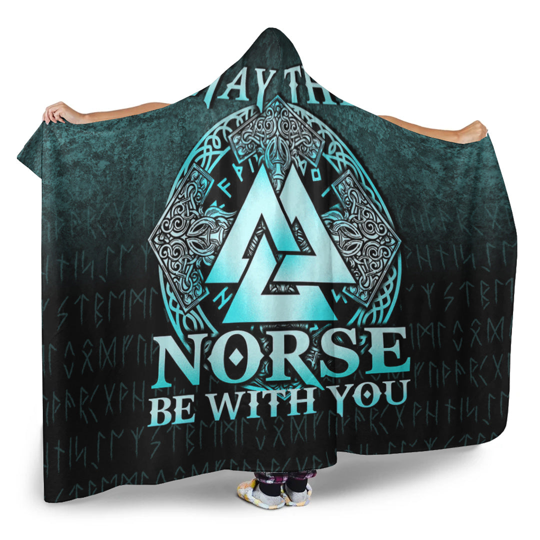 Viking Hooded Blanket, May The Norse Be With You Viking, Cyan Version Hooded Blanket