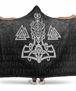 Viking Hooded Blanket, Mjolnir and Valknut Hooded Blanket