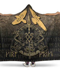 Viking Hooded Blanket, Norse Mythology Spear of Odin Gungnir Runes Geri Freki Huginn Muninn Hooded Blanket